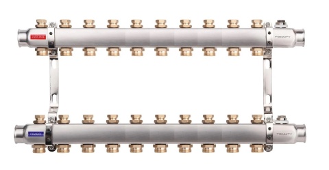 ROZDZIELACZ INOX K30 10 SEKCJI Z ZAWORAMI ODCINAJĄCYMI DO C.O. TRINNITY  