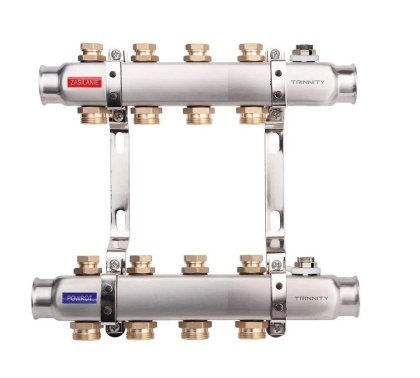 ROZDZIELACZ INOX K30 4 SEKCJI Z ZAWORAMI ODCINAJĄCYMI DO C.O. TRINNITY  