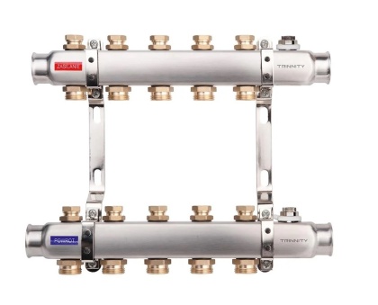 ROZDZIELACZ INOX K30 5 SEKCJI Z ZAWORAMI ODCINAJĄCYMI DO C.O. TRINNITY  