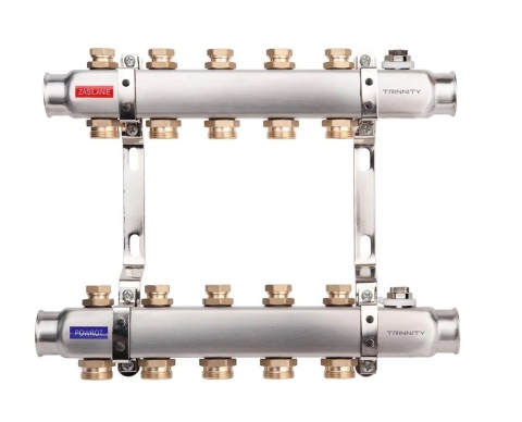 ROZDZIELACZ INOX K30 5 SEKCJI Z ZAWORAMI ODCINAJĄCYMI DO C.O. TRINNITY  