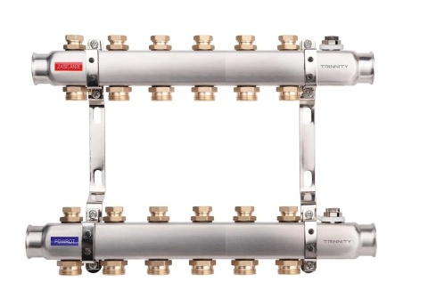 ROZDZIELACZ INOX K30 6 SEKCJI Z ZAWORAMI ODCINAJĄCYMI DO C.O. TRINNITY  