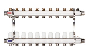 ROZDZIELACZ INOX K40 10 SEKCJI OBWODÓW Z ZAWORAMI TERMOSTATYCZNYMI TRINNITY  