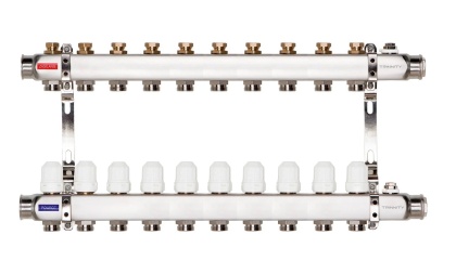 ROZDZIELACZ INOX K40 10 SEKCJI OBWODÓW Z ZAWORAMI TERMOSTATYCZNYMI TRINNITY  