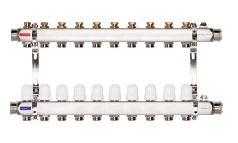 ROZDZIELACZ INOX K40 10 SEKCJI OBWODÓW Z ZAWORAMI TERMOSTATYCZNYMI TRINNITY  