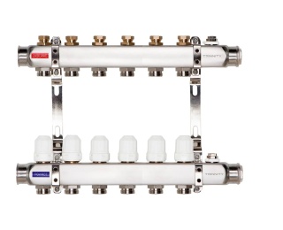 ROZDZIELACZ INOX K40 6 SEKCJI OBWODÓW Z ZAWORAMI TERMOSTATYCZNYMI TRINNITY  