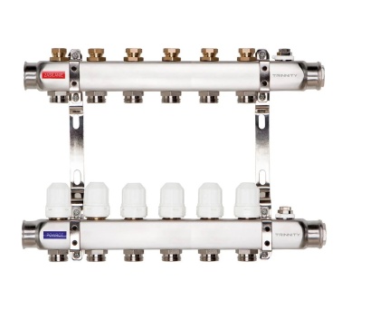 ROZDZIELACZ INOX K40 6 SEKCJI OBWODÓW Z ZAWORAMI TERMOSTATYCZNYMI TRINNITY  