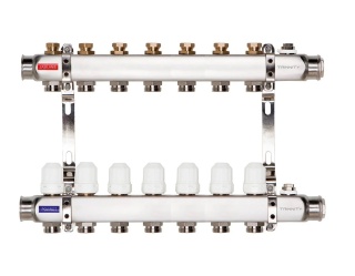 ROZDZIELACZ INOX K40 7 SEKCJI OBWODÓW Z ZAWORAMI TERMOSTATYCZNYMI TRINNITY  