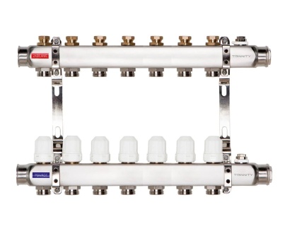 ROZDZIELACZ INOX K40 7 SEKCJI OBWODÓW Z ZAWORAMI TERMOSTATYCZNYMI TRINNITY  
