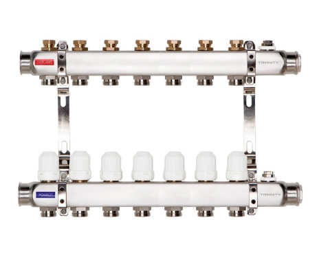 ROZDZIELACZ INOX K40 7 SEKCJI OBWODÓW Z ZAWORAMI TERMOSTATYCZNYMI TRINNITY  