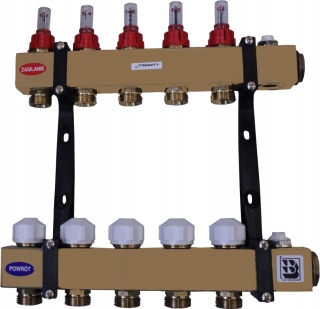 ROZDZIELACZ STALOWY TRSP 5 SEKCJII OBWODÓW Z ZAWORAMI TERMOSTATYCZNYMI I PRZEPŁYWOMIERZAMI TRINNITY