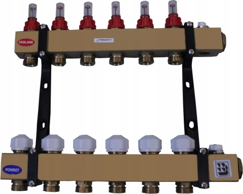 ROZDZIELACZ STALOWY TRSP 6 SEKCJII OBWODÓW Z ZAWORAMI TERMOSTATYCZNYMI I PRZEPŁYWOMIERZAMI TRINNITY