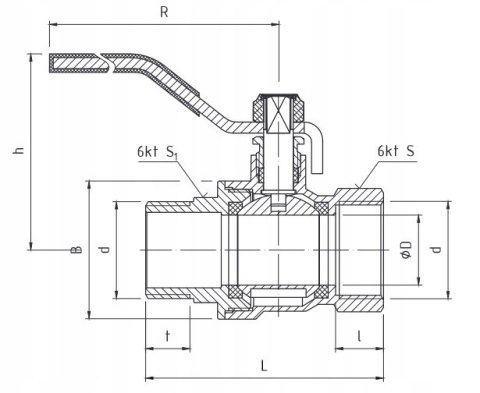 Zawór kulowy Perfekt WZ 1/2'' rączka Perfexim PHA 003