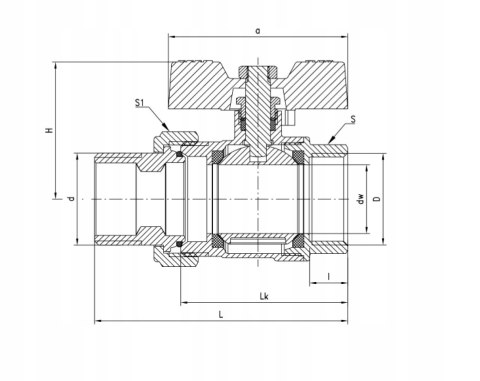 Zawór kulowy Valvex 1/2'' 1452610 półśrubunek motylek