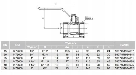 Zawór kulowy Valvex 3/4'' 1473600 rączka z dławikiem