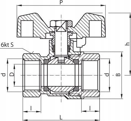 Zawór kulowy mufowy Perfekt 1/2' motylek woda Perfexim PHA-002