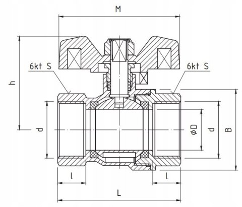 Zawór kulowy mufowy Perfekt 3/4'' motylek Perfexim PHA-002